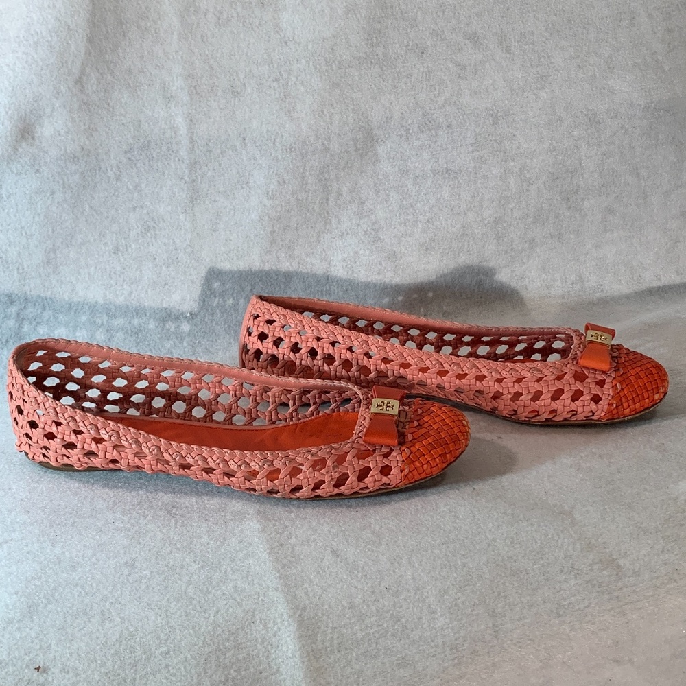 Tory Burch Woven leather Flats 7.5M Pink and Orange Gently worn - Picture 3 of 9